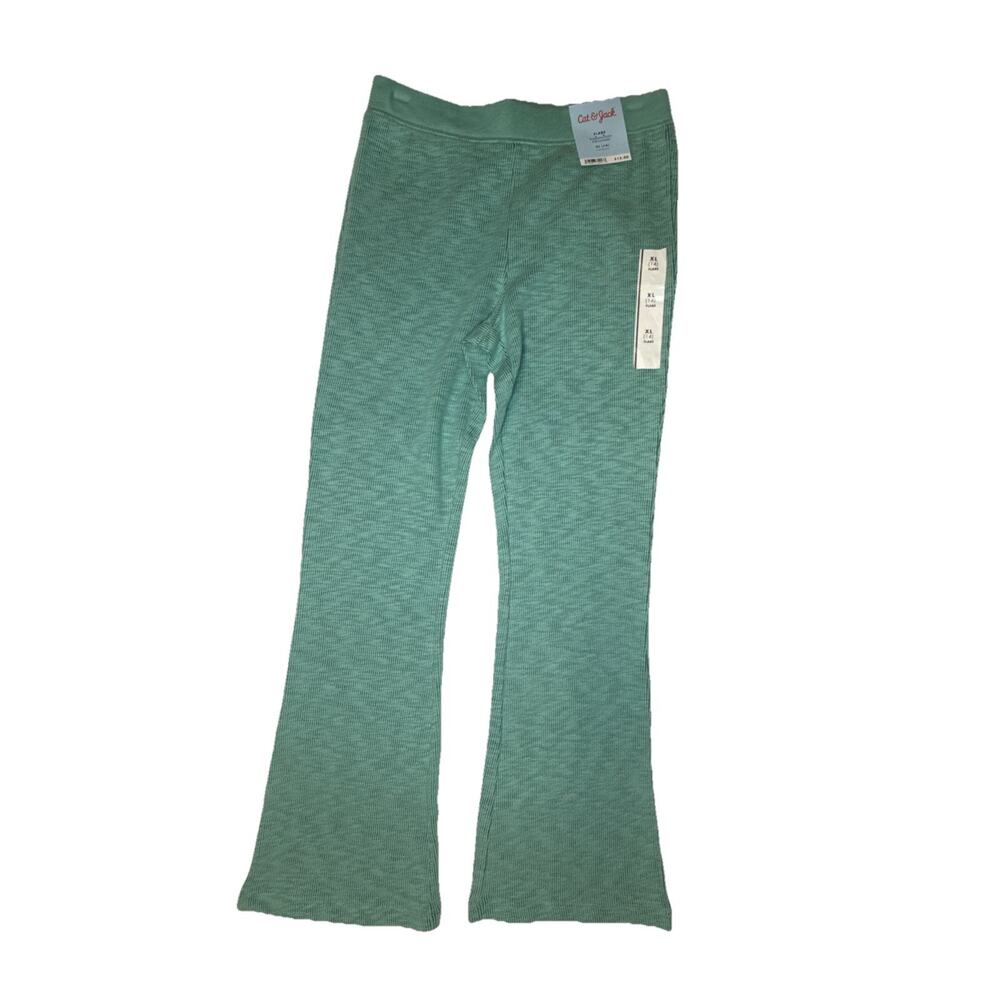 Cat & Jack Girls Ribbed Flare Sweatpants Reinforced Knees Ocn Green Sz XL (14)
